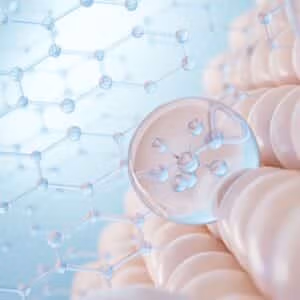 Modello molecolare con atomi collegati in una rete tridimensionale.