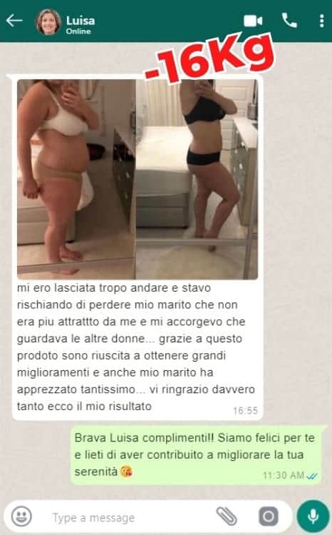 Prima e dopo perdita di peso di 16 kg.