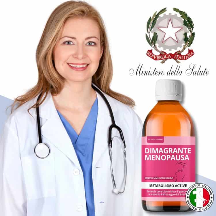 Dottoressa con stethoscopio e integratore dimagrante per menopausa.