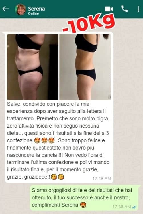 Prima e dopo perdita di peso di 10kg con trattamento naturale.