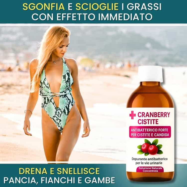 Bottiglia di integratore naturale per cistite e infiammazioni.