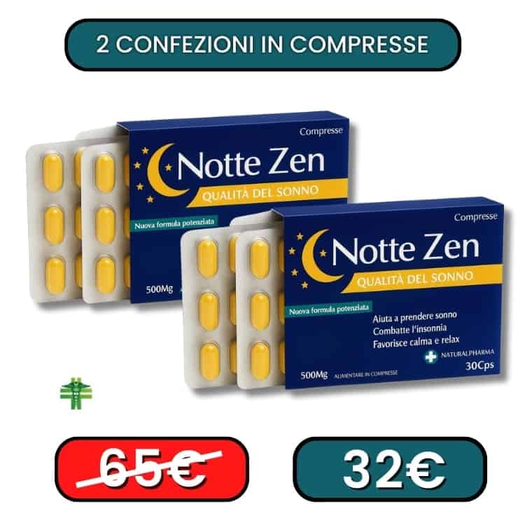 Integratore Notte Zen per il sonno, 2 confezioni da 30 compresse ciascuna.
