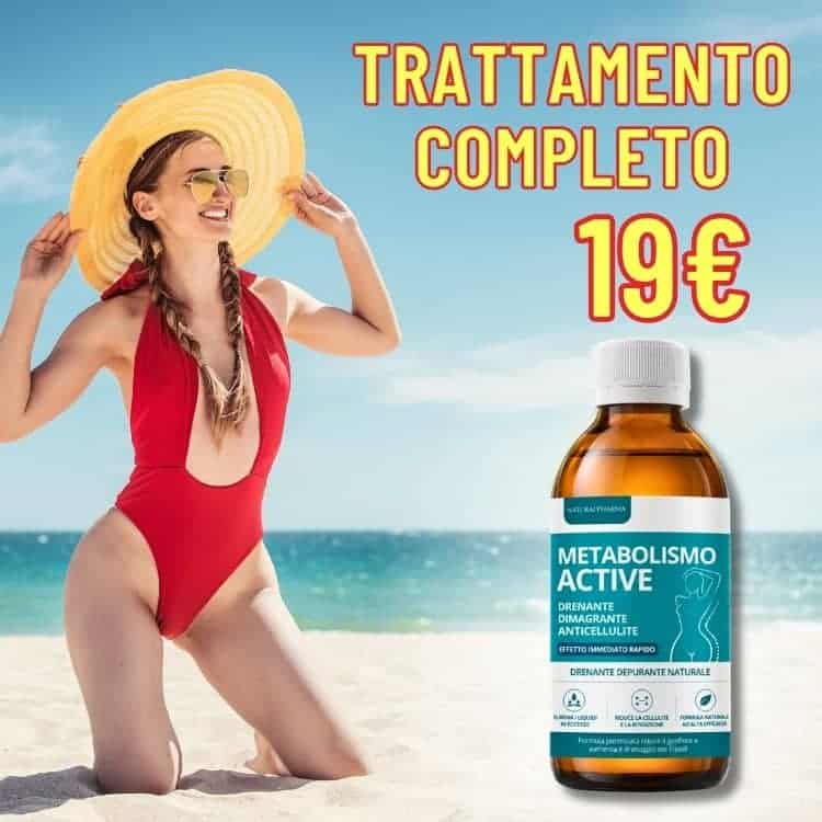 Bottiglia di Metabo Act 1x19 Drenante Cellulite sulla spiaggia.